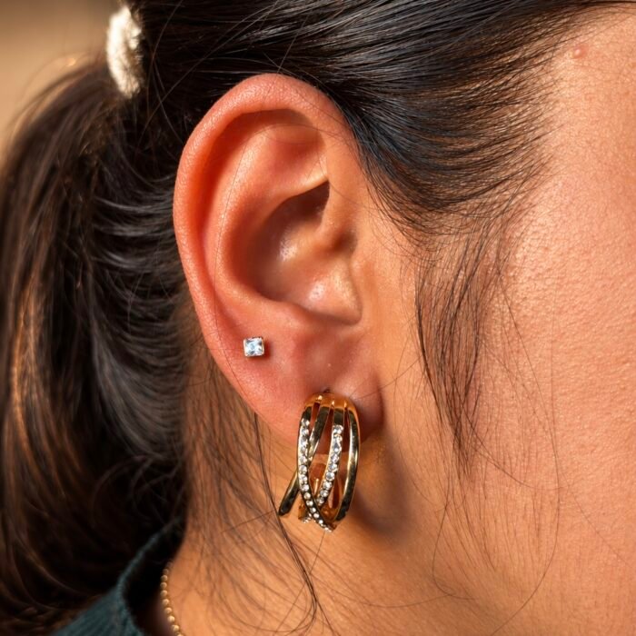 Golden Crystal Twist Hoops