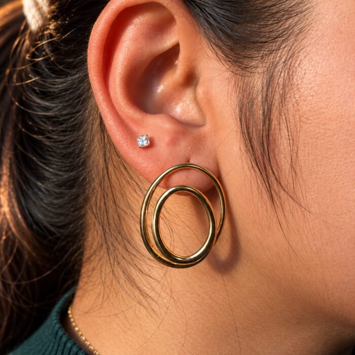 Golden Double Circle Hoop Earrings