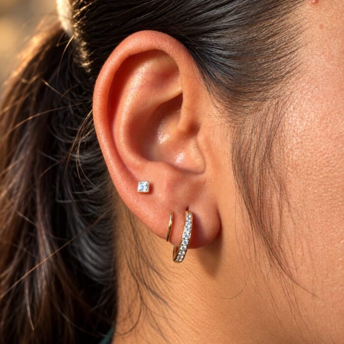 Golden Crystal Accent Hoop Earrings