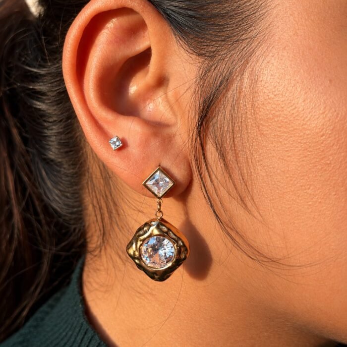 Golden Crystal Glam Drop Earrings
