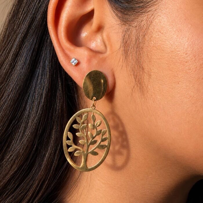 Golden Tree of Life Drop Earrings